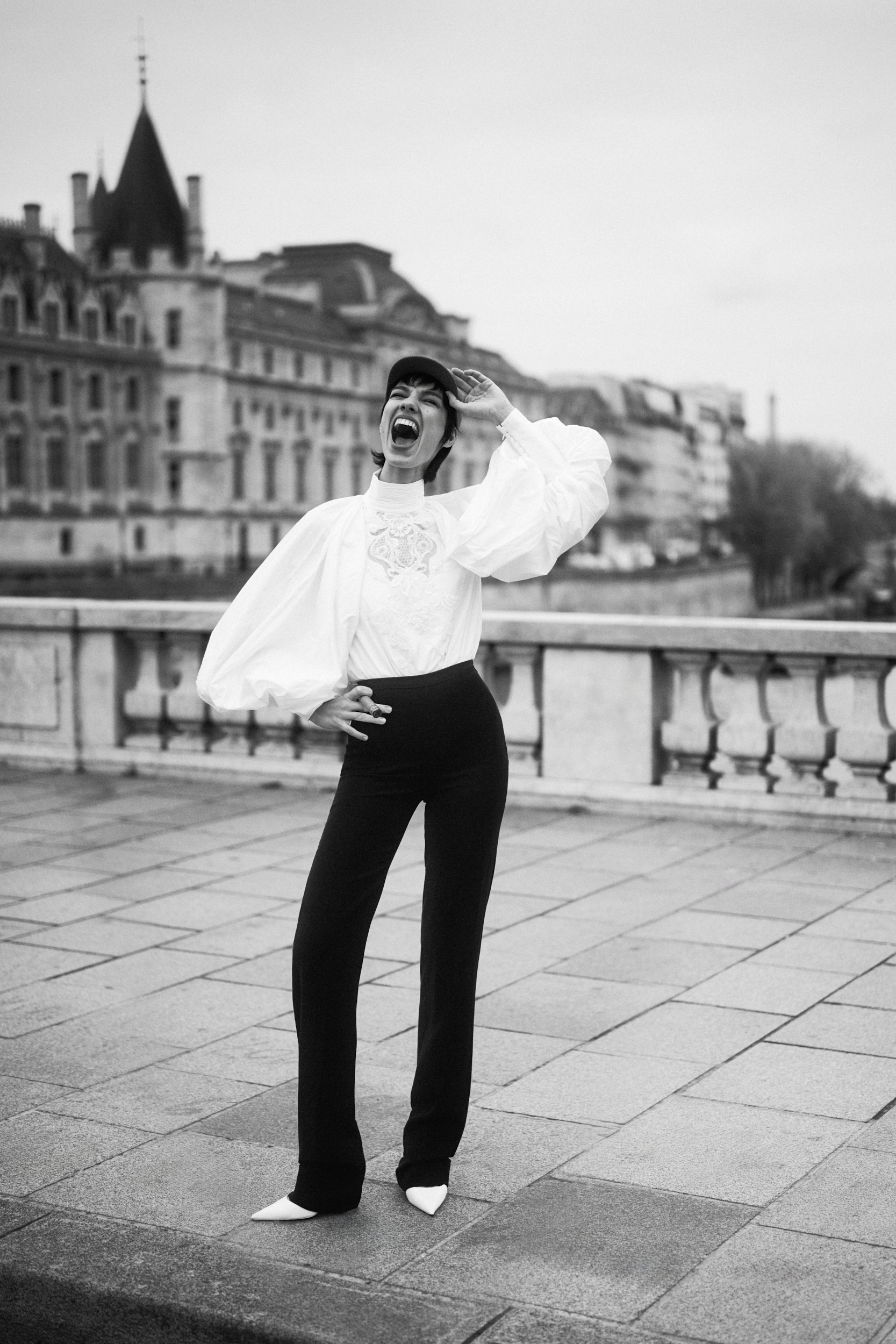 Aurora Chopin Sand — Look 4B — shirt and trousers Tony Ward, hat Anthony Peto, shoes Aquazurra